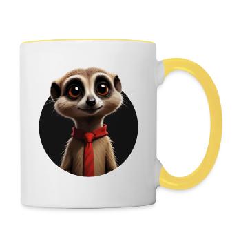 Cute meerkat with tie - Contrasting Mug - white/yellow - Right