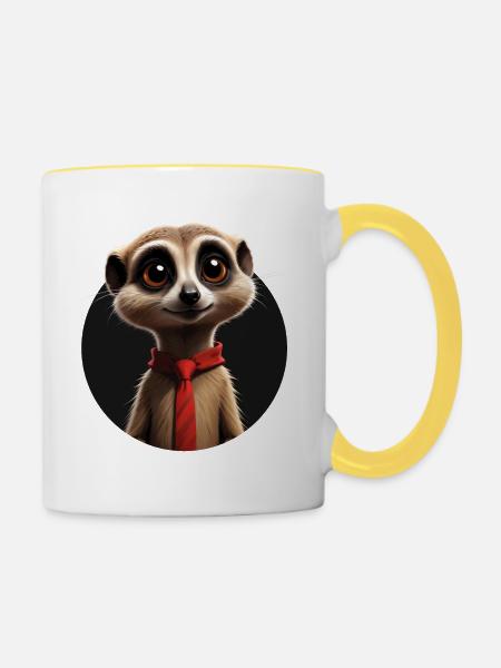 Cute meerkat with tie - Contrasting Mug - white/yellow