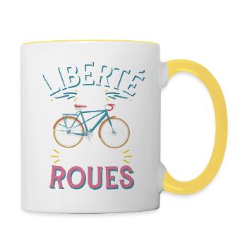 Liberté sur deux roues - Mug contrasté - blanc/jaune - Droite