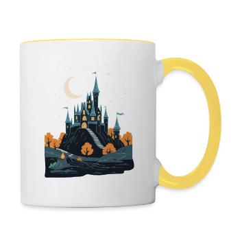 Gruseliges Geisterschloss Magische Gespensterburg - Tasse zweifarbig - Weiß/Gelb - Rechts