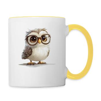 Hibou mignon avec des lunettes - Mug contrasté - blanc/jaune - Droite