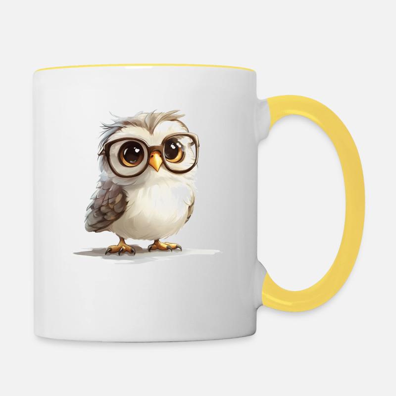 Süße Eule mit Brille - Tasse zweifarbig - Weiß/Gelb