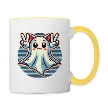 Katzenohren Gespenst Kemonomimi Girl Halloween - Tasse zweifarbig - Weiß/Gelb - Rechts