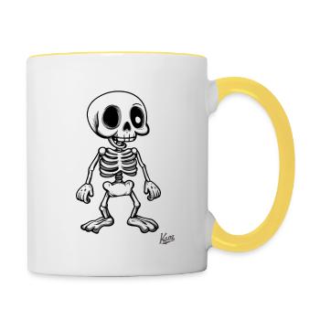 Lustiges Cartoon-retro-Skelett - Tasse zweifarbig - Weiß/Gelb - Rechts