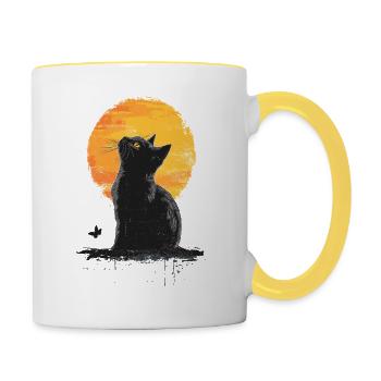 Chat Chats Chaton Mâle - Mug contrasté - blanc/jaune - Droite