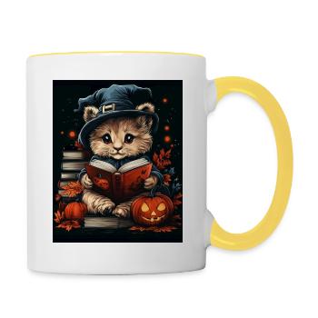 Halloween Cadeau Femmes Lion Hommes Enfants Décoration - Mug contrasté - blanc/jaune - Droite