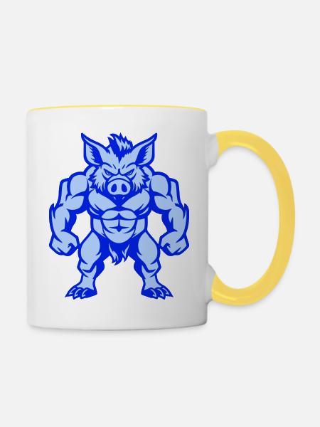 wildschwein comic tier - Tasse zweifarbig - Weiß/Gelb
