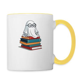 Niedliches Buchliebhaber Gespenst Lustiger Spruch - Tasse zweifarbig - Weiß/Gelb - Rechts