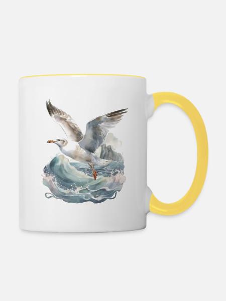 Möwen Möwe Seevögel Seevogel Meer maritim - Tasse zweifarbig - Weiß/Gelb
