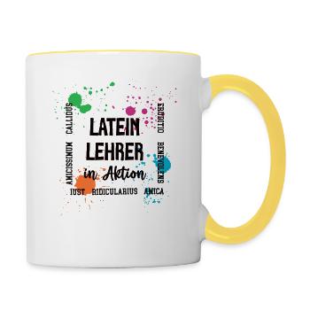 Latein Lehrer in Aktion Lateinlehrer Dozent Latin - Tasse zweifarbig - Weiß/Gelb - Rechts