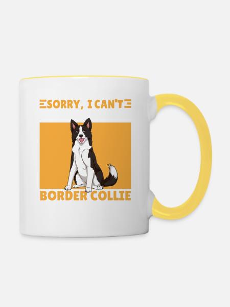 Lustiger I can't Border Collie Hund Spruch - Tasse zweifarbig - Weiß/Gelb