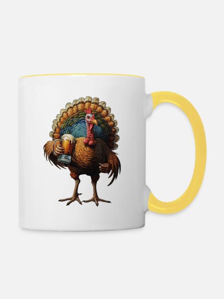 Truthahn - Tasse zweifarbig - Weiß/Gelb