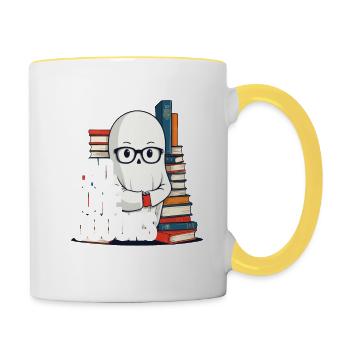Niedliches Buchliebhaber Gespenst Lustiger Spruch - Tasse zweifarbig - Weiß/Gelb - Rechts