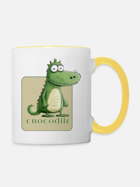 Lustiger Krokodil-Charakter - Tasse zweifarbig - Weiß/Gelb