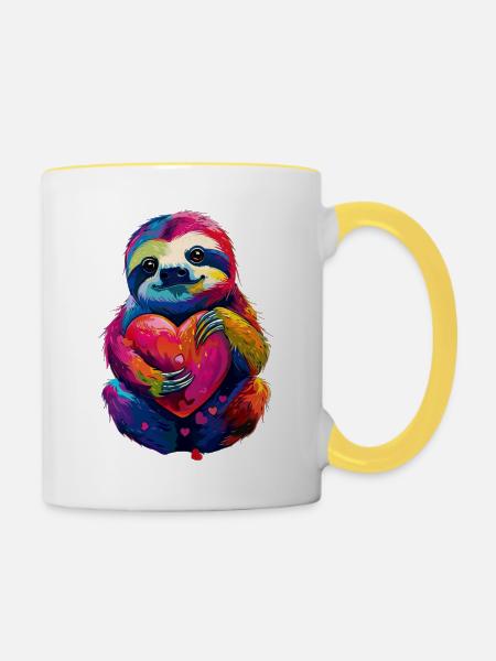 Faultier - Tasse zweifarbig - Weiß/Gelb