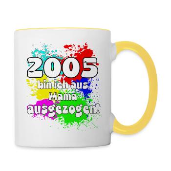 2005 bin ich aus meiner Mama ausgeszogen - Tasse zweifarbig - Weiß/Gelb - Rechts