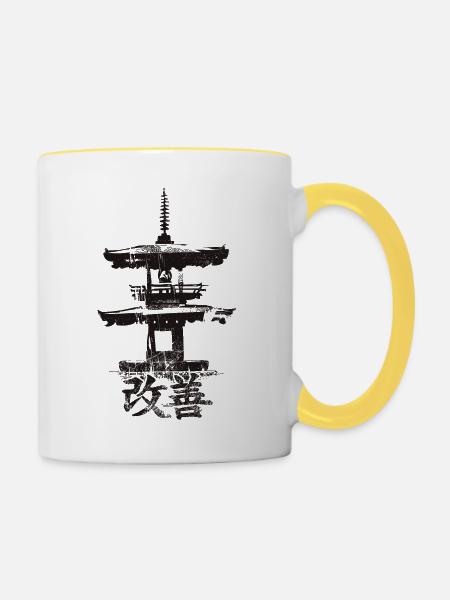 Hiragana Katakana Kaizen-methode Kaizen - Tasse zweifarbig - Weiß/Gelb