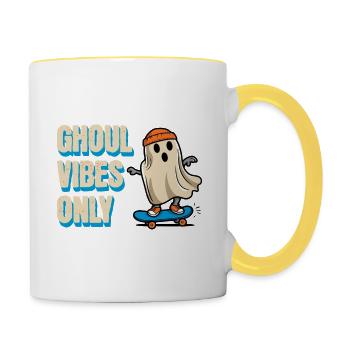 Ghoul Vibes Only Funny Halloween Saying Design - Contrasting Mug - white/yellow - Right