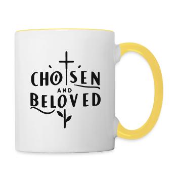 Auserwählt und geliebt - Tasse zweifarbig - Weiß/Gelb - Rechts