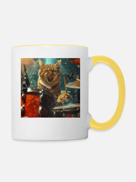 Katze - Tasse zweifarbig - Weiß/Gelb