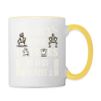 There's Some Horrors in This House Lustiger Spruch - Tasse zweifarbig - Weiß/Gelb - Rechts