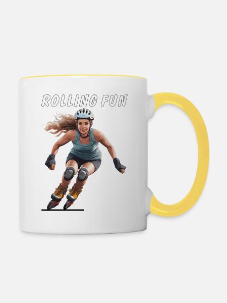 FRAU ROLLSCHUHE ROLLING FUN - Tasse zweifarbig - Weiß/Gelb