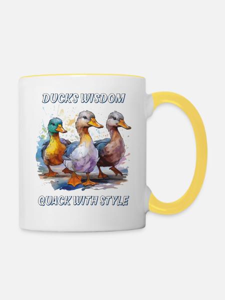DUCKS WISDOM QUACK WITH STYLE - Tasse zweifarbig - Weiß/Gelb