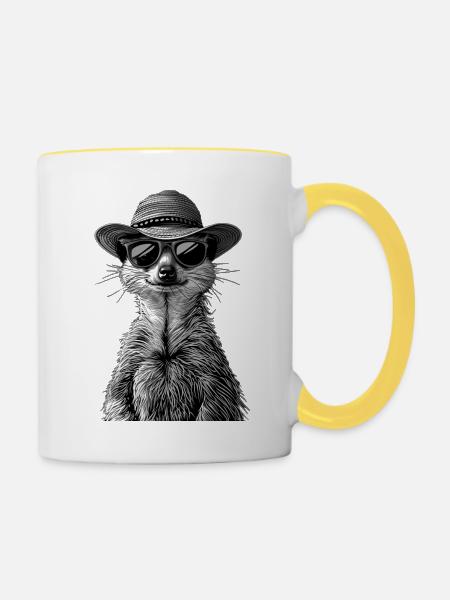 Erdmännchen - Tasse zweifarbig - Weiß/Gelb