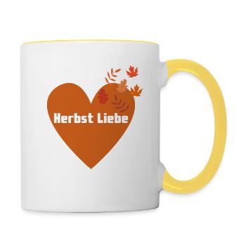 Herz Design Herbst Liebe von Gregor Jell - Tasse zweifarbig - Weiß/Gelb - Rechts