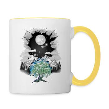 mystical nature wilderness tree trees full moon - Contrasting Mug - white/yellow - Right