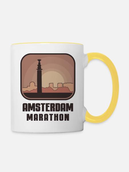 Amsterdam Marathon - Tasse zweifarbig - Weiß/Gelb