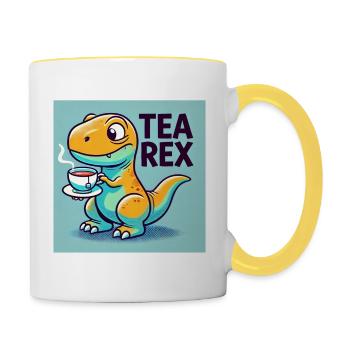 Tea Rex – Dino buveur de thé - Mug contrasté - blanc/jaune - Droite