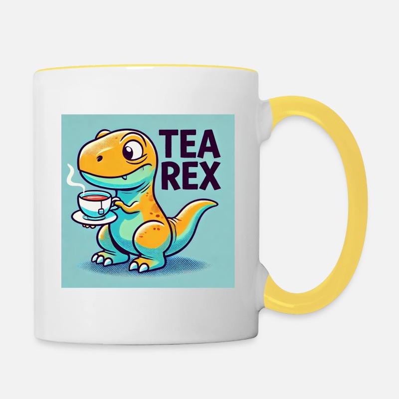 Tea Rex – Tea Drinking Dino - Contrasting Mug - white/yellow