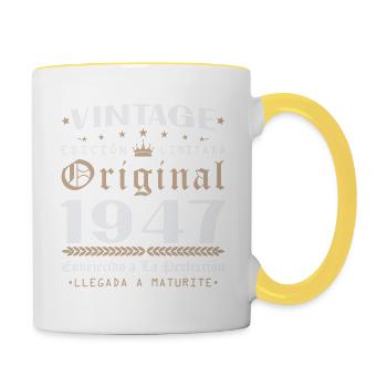 Cadeau d'anniversaire Vinatge 1947 - Mug contrasté - blanc/jaune - Droite