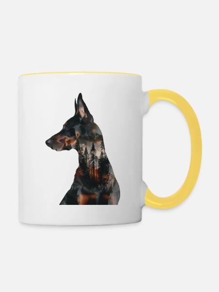 Dobermann - Tasse zweifarbig - Weiß/Gelb