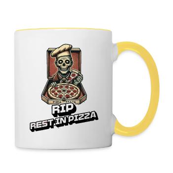 Rest In Pizza Lustiger Pizzaliebhaber Spruch - Tasse zweifarbig - Weiß/Gelb - Rechts