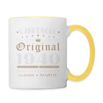 Cadeau d'anniversaire Vinatge 1940 - Mug contrasté - blanc/jaune - Droite