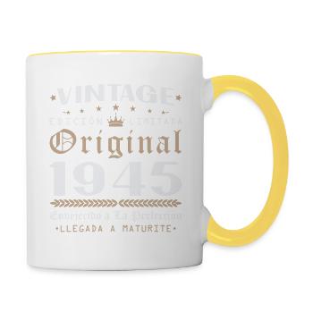 Cadeau d'anniversaire Vinatge 1945 - Mug contrasté - blanc/jaune - Droite