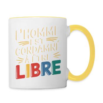L'homme est condamné à être libre - Mug contrasté - blanc/jaune - Droite