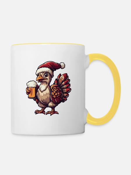 Truthahn Weihnachten Bier - Tasse zweifarbig - Weiß/Gelb