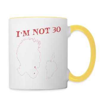 Ich bin 29 plus Mittelfinger - 30. Geburtstag - Tasse zweifarbig - Weiß/Gelb - Rechts