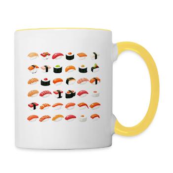 Viele Sushi Zubereitungen - Arten von Sushi - Tasse zweifarbig - Weiß/Gelb - Rechts
