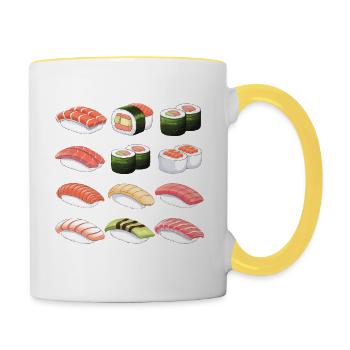 Viele Sushi Zubereitungen - Arten von Sushi - Tasse zweifarbig - Weiß/Gelb - Rechts