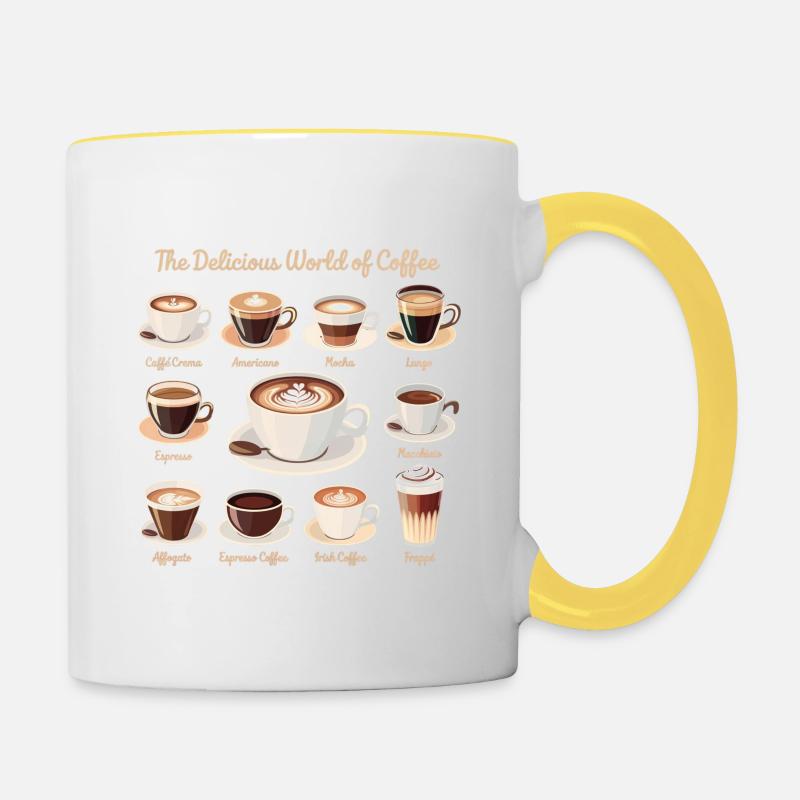 Die leckere Welt des Kaffee - Kaffee - Tasse zweifarbig - Weiß/Gelb