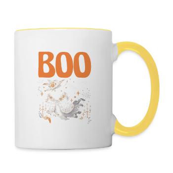 J’ai le boo dans Bootiful, jeux de mots d’Halloween - Mug contrasté - blanc/jaune - Droite