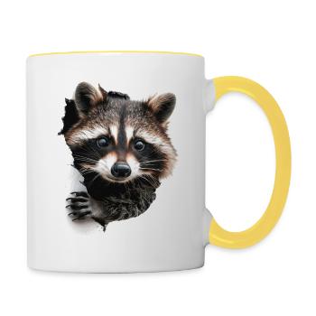 Waschbär - Tasse zweifarbig - Weiß/Gelb - Rechts