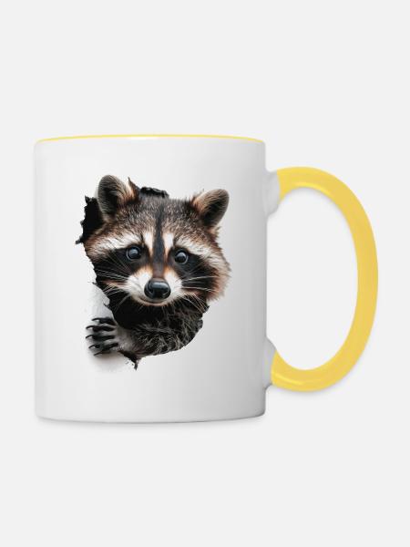Waschbär - Tasse zweifarbig - Weiß/Gelb