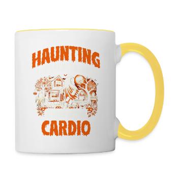 Durch die Straßen spuken ist mein Halloween-Cardio - Tasse zweifarbig - Weiß/Gelb - Rechts