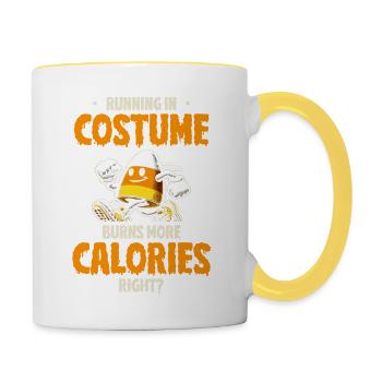Running in costume burns more calories Halloween - Contrasting Mug - white/yellow - Right