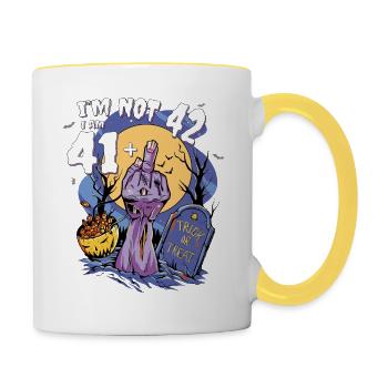 42. Geburtstag Zombie - 41 + Zombie Finger für - Tasse zweifarbig - Weiß/Gelb - Rechts